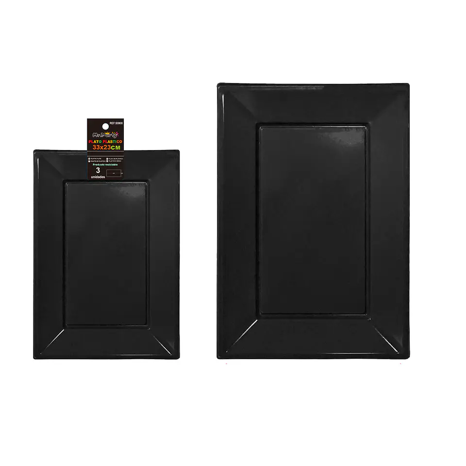 Plato rectangular de plástico negro 33*23cm 35g 3pcs 1