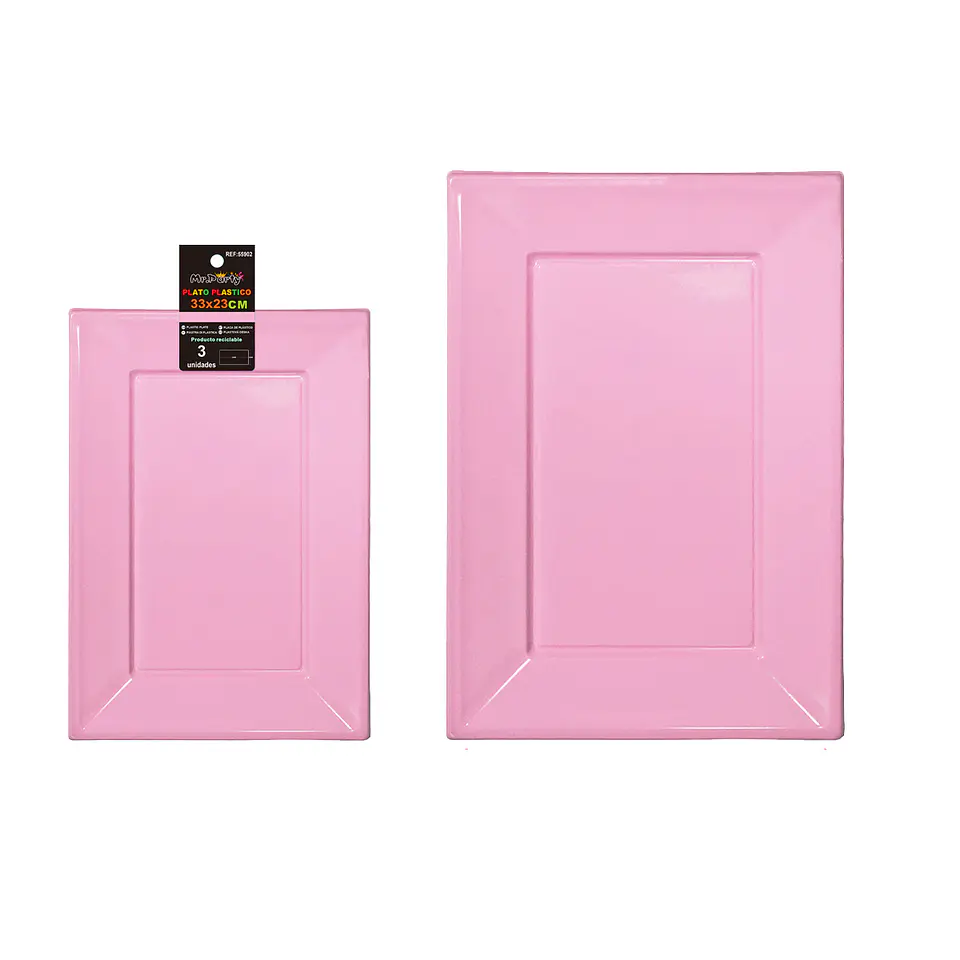 Plato rectangular de plástico rosa 33*23cm 35g 3pcs 1