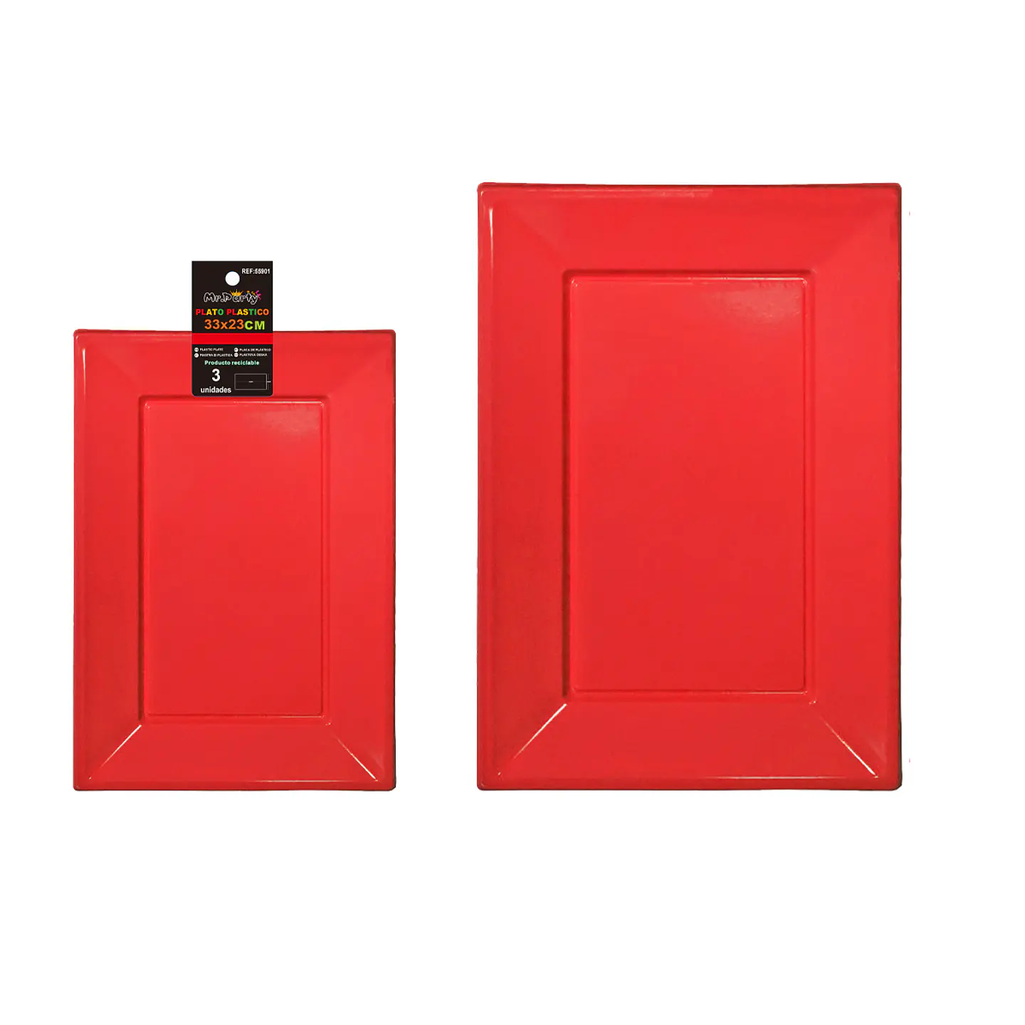 Plato rectangular de plástico rojo 33*23cm 35g 3pcs 1