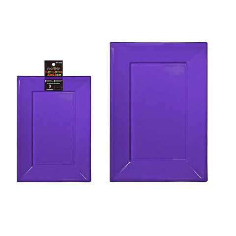 Plato rectangular de plástico púrpura oscuro 33*23cm 35g 3pcs