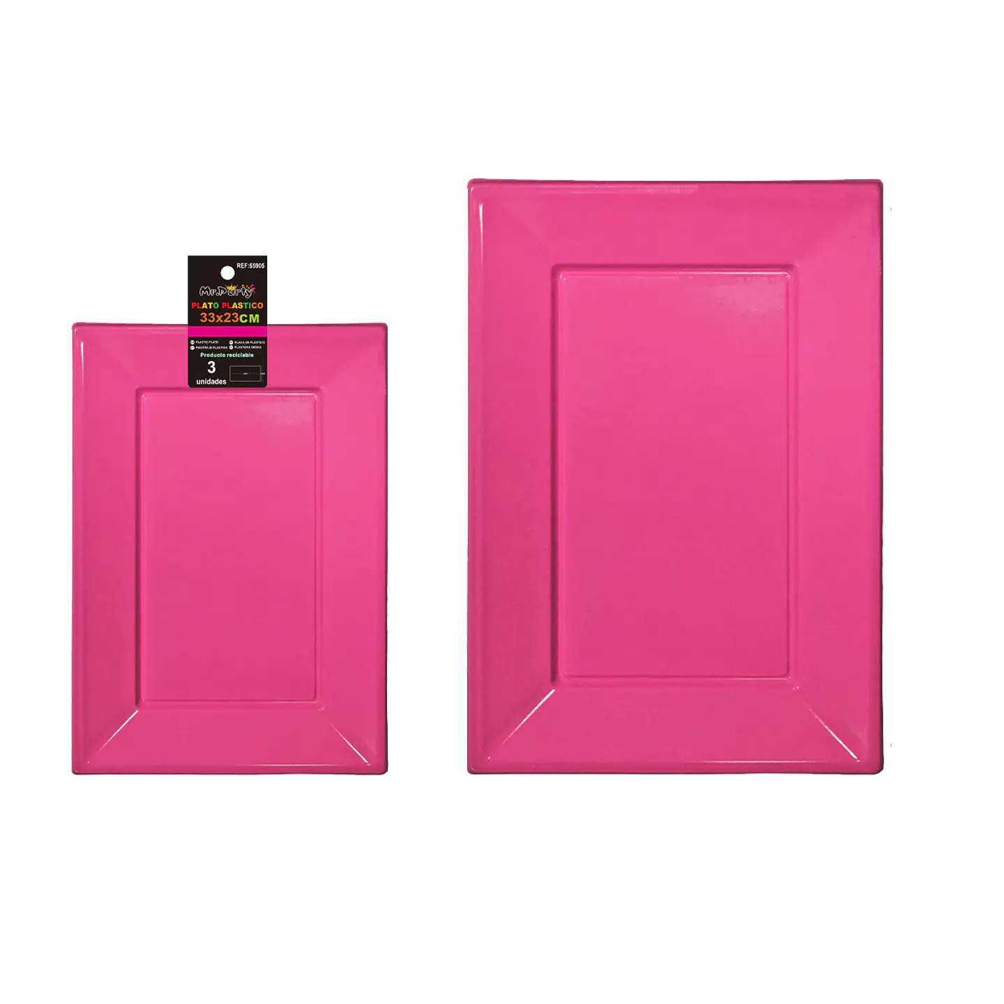 Plato rectangular de plástico fucsia 33*23cm 35g 3pcs 1