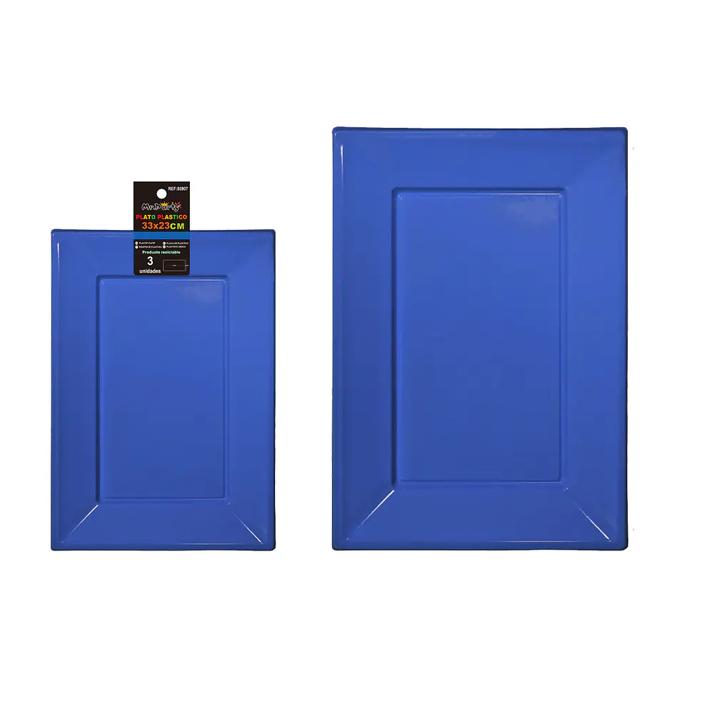 Plato rectangular de plástico azul oscuro 33*23cm 35g 3pcs