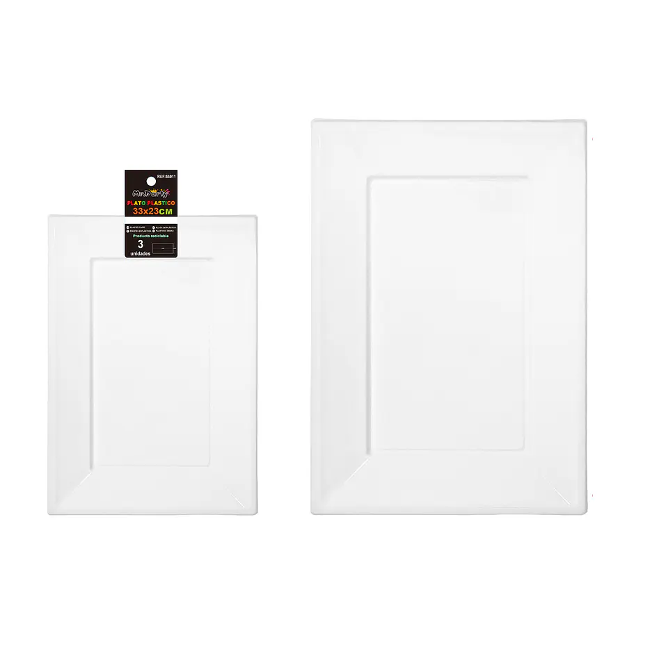 Plato rectangular de plástico blanco 33*23cm 35g 3pcs 1