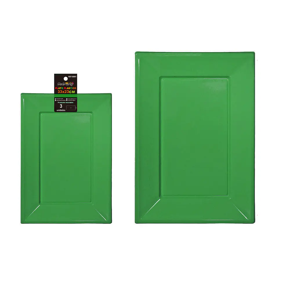 Plato rectangular de plástico verde oscuro 33*23cm 35g 3pcs