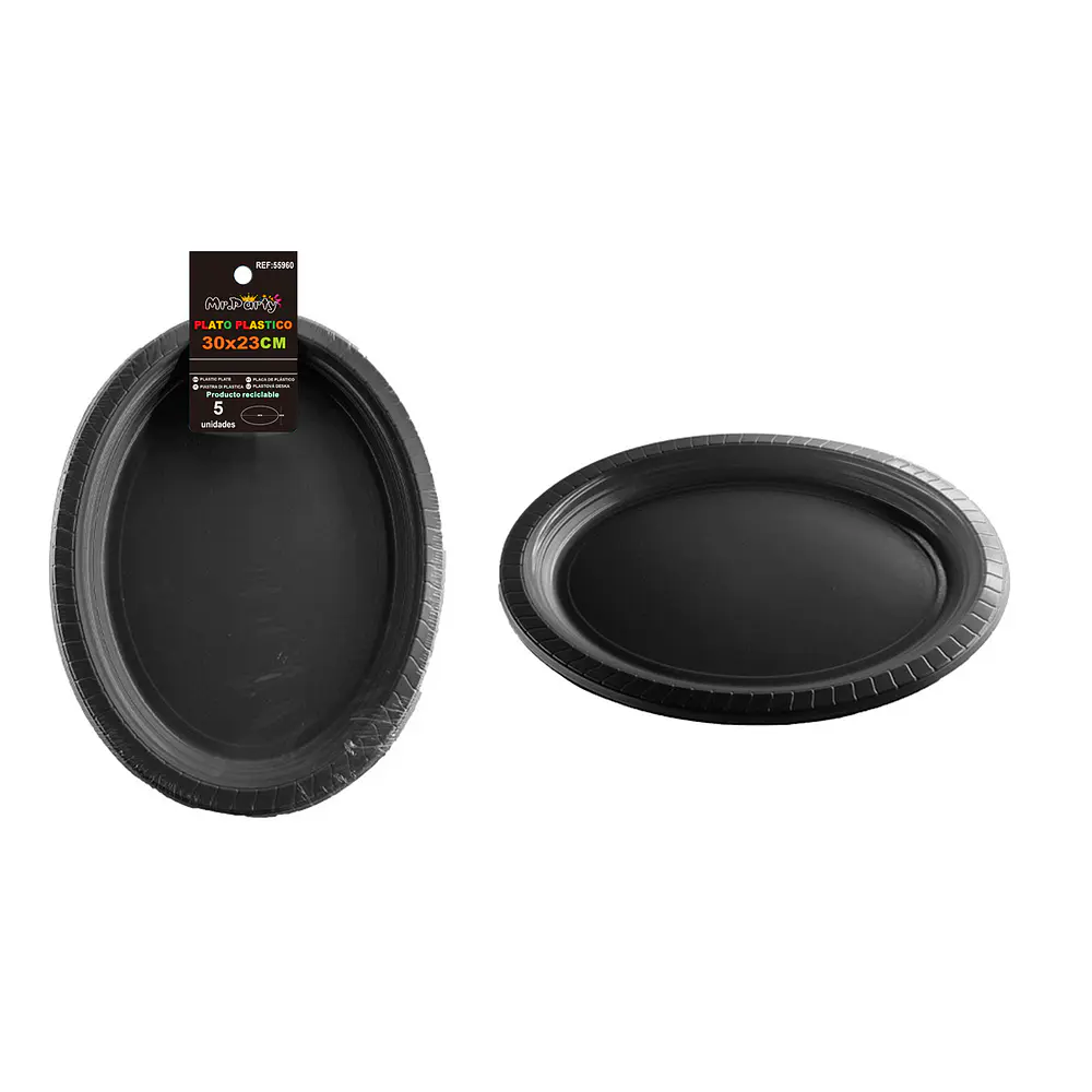 Platos plásticos ovalada negro 30*23cm 5pcs