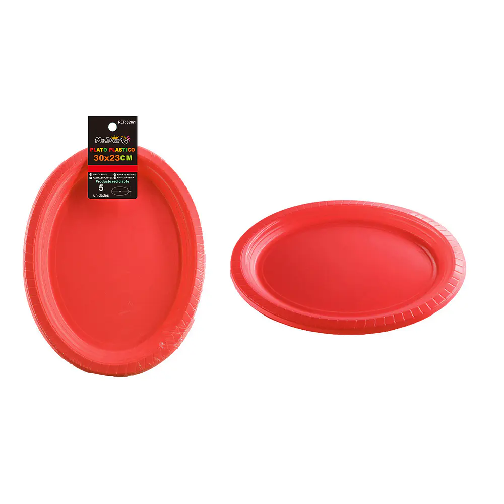 Platos plásticos ovalada rojo 30*23cm 5pcs