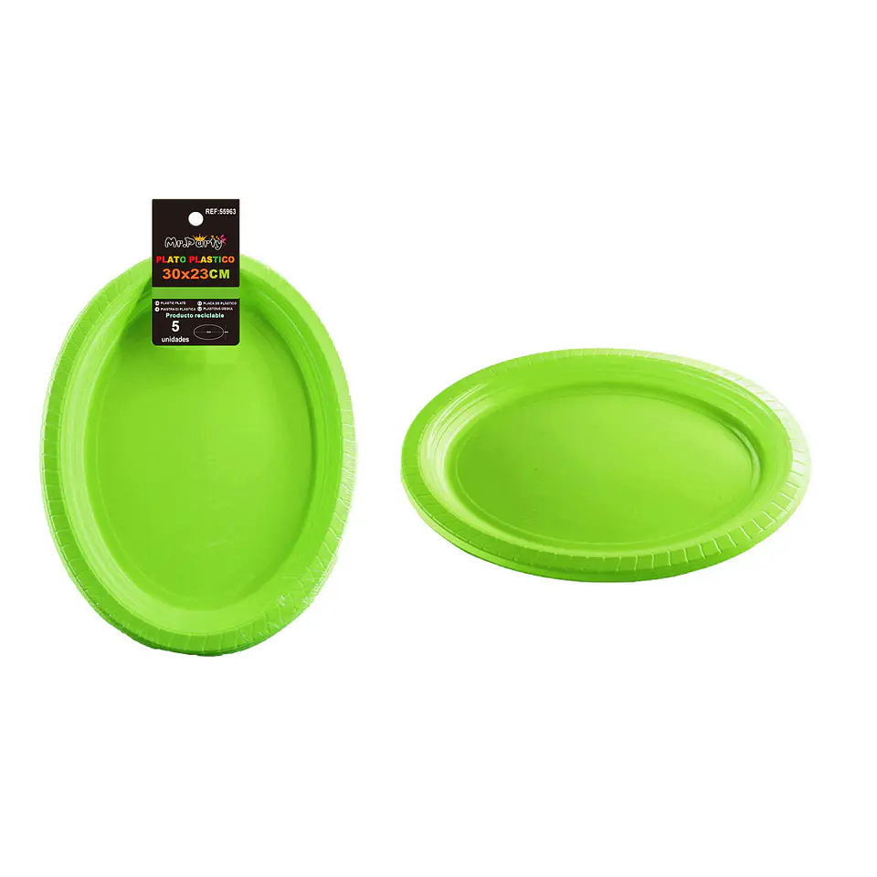 Platos plásticos ovalada verde 30*23cm 5pcs 1