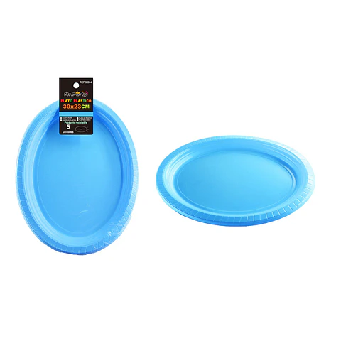 Platos plásticos ovalada celeste 30*23cm 5pcs