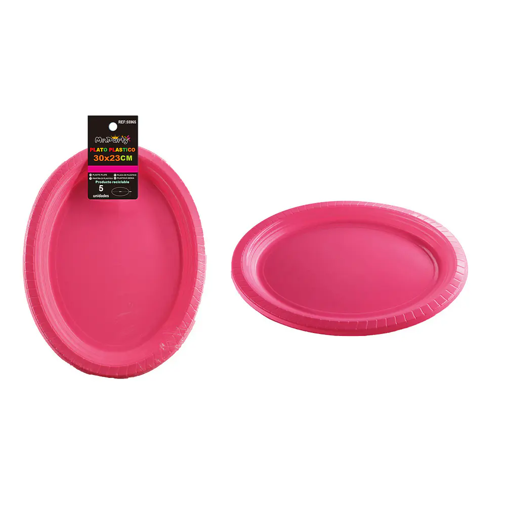 Platos plásticos ovalada fucsia 30*23cm 5pcs