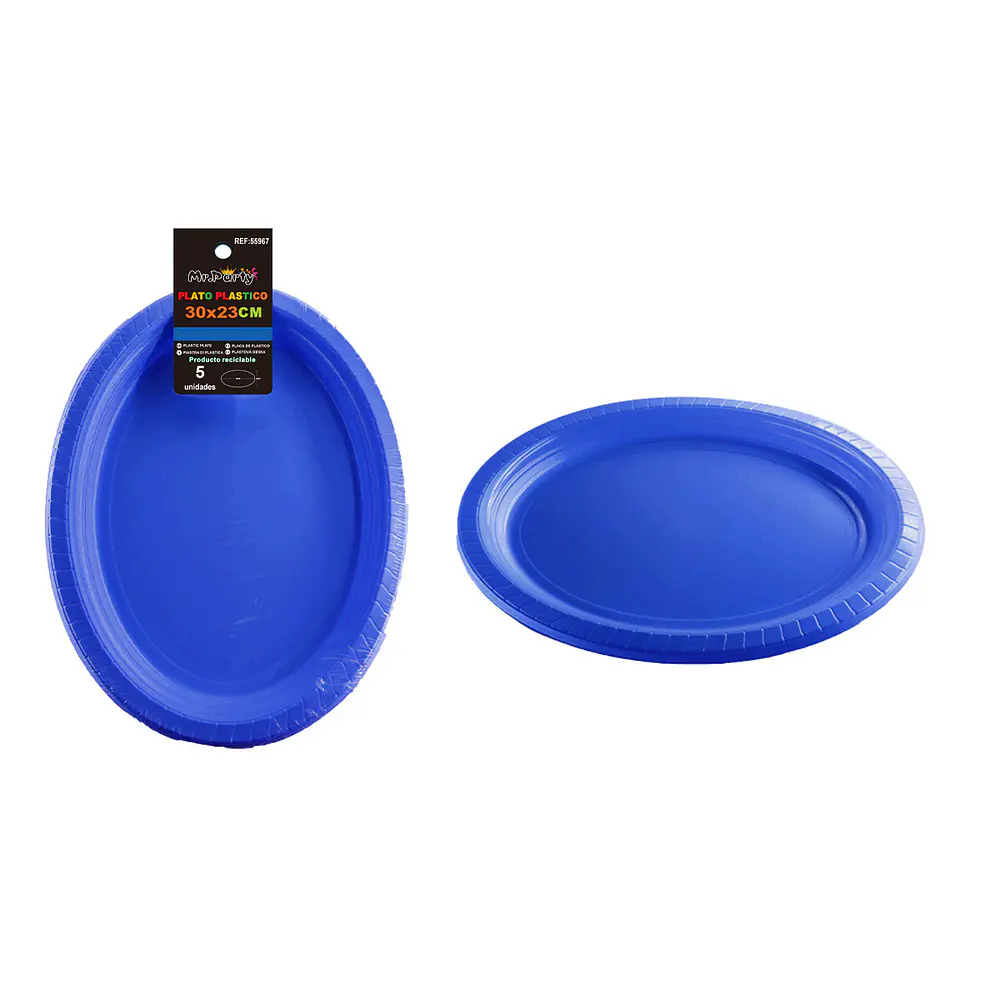 Platos plásticos ovalada azul 30*23cm 5pcs