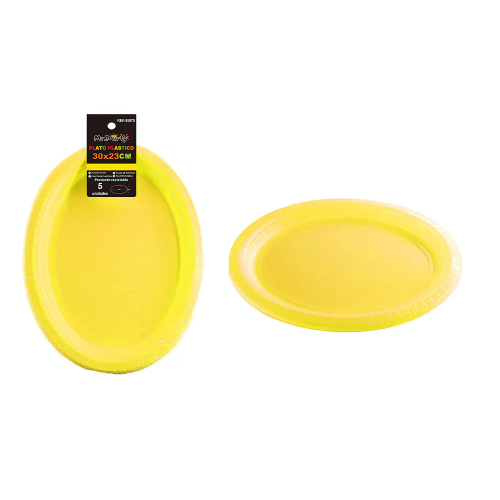 Platos plásticos ovalada amarillo 30*23cm 5pcs