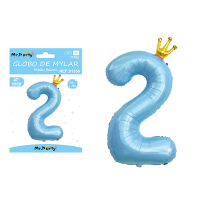 Globo metálico celeste 100cm número 2