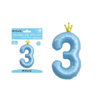 Globo metálico celeste 100cm número 3