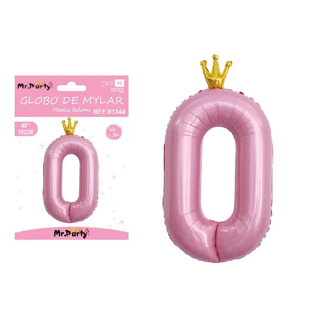 Globo metálico rosada 100cm número 0