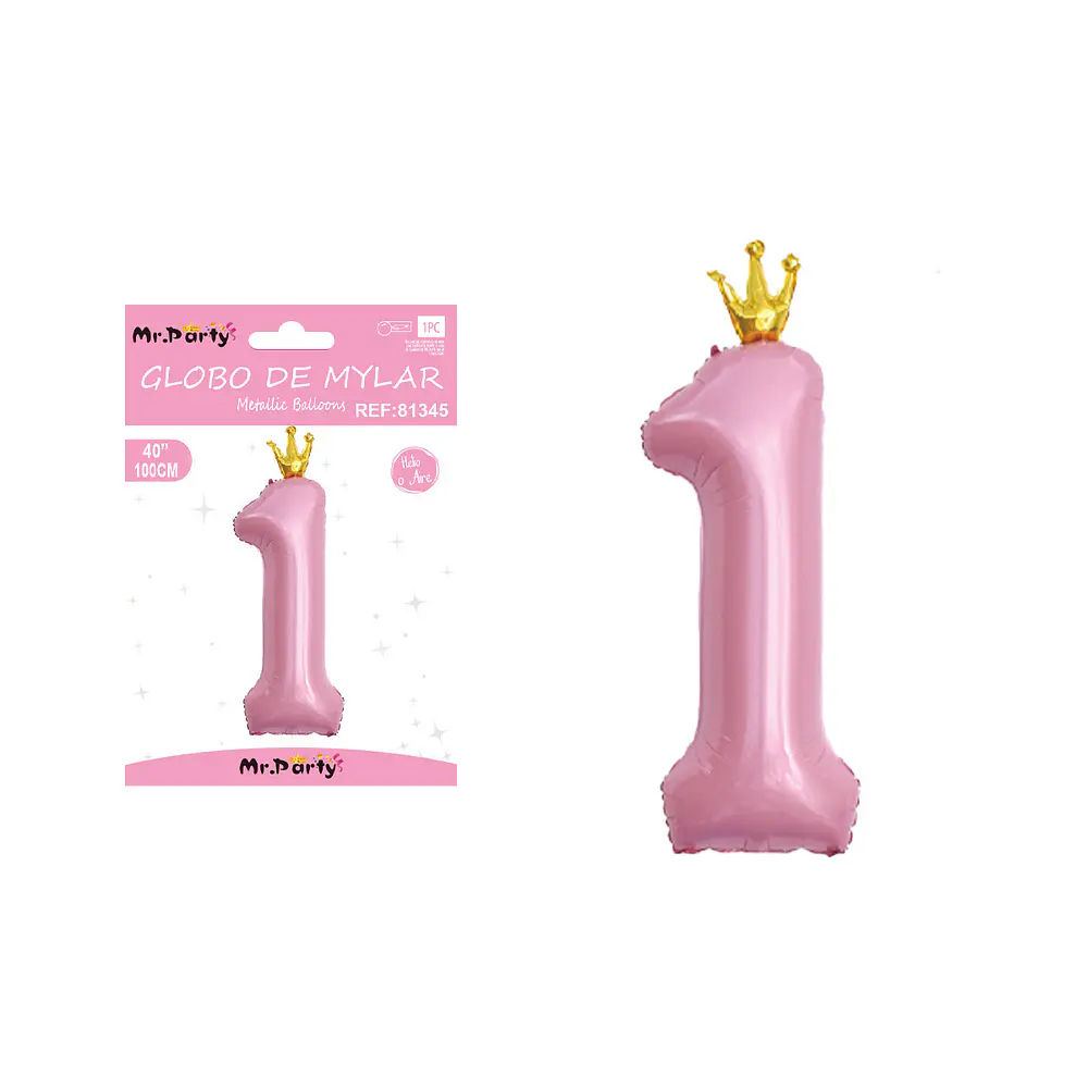 Globo metálico rosada 100cm número 1