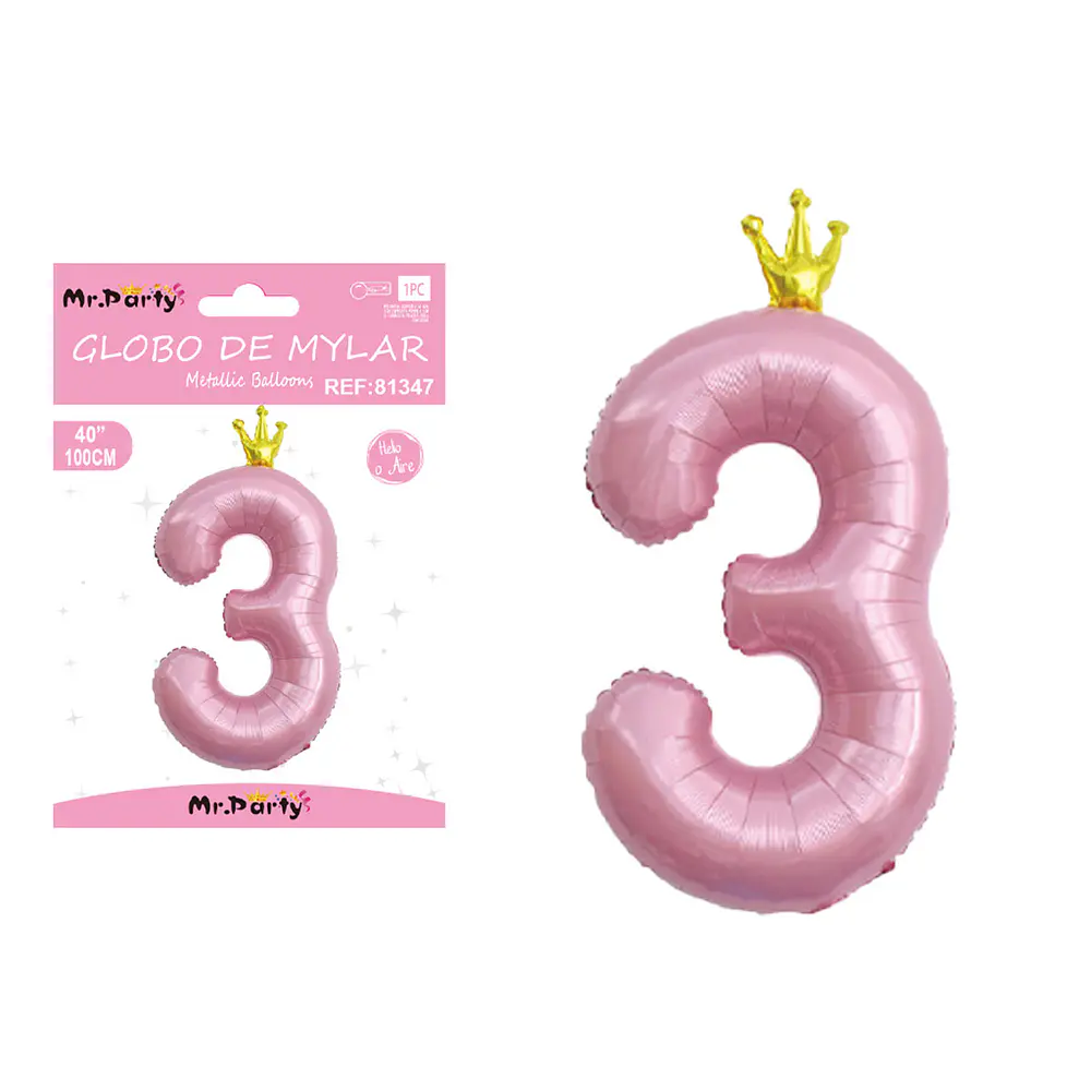 Globo metálico rosada 100cm número 3