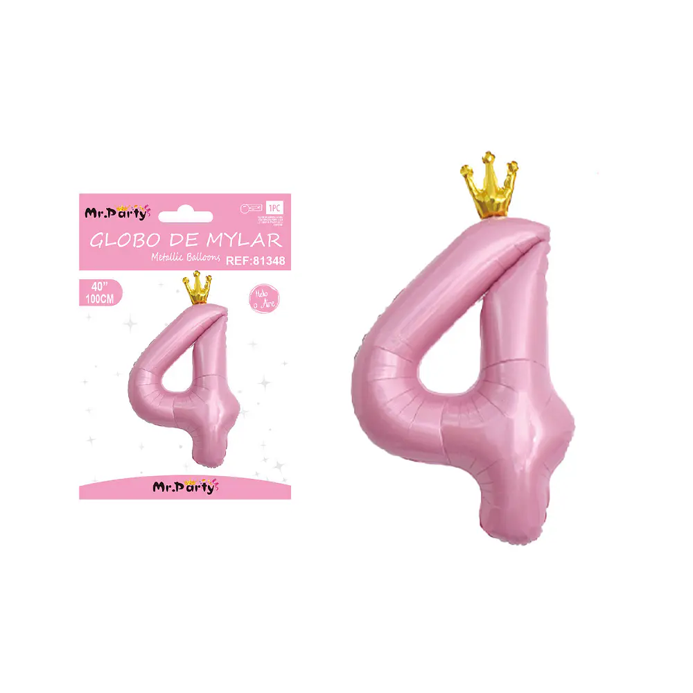 Globo metálico rosada 100cm número 4