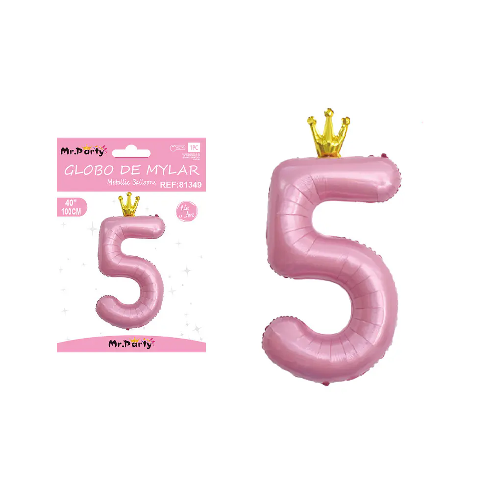 Globo metálico rosada 100cm número 5