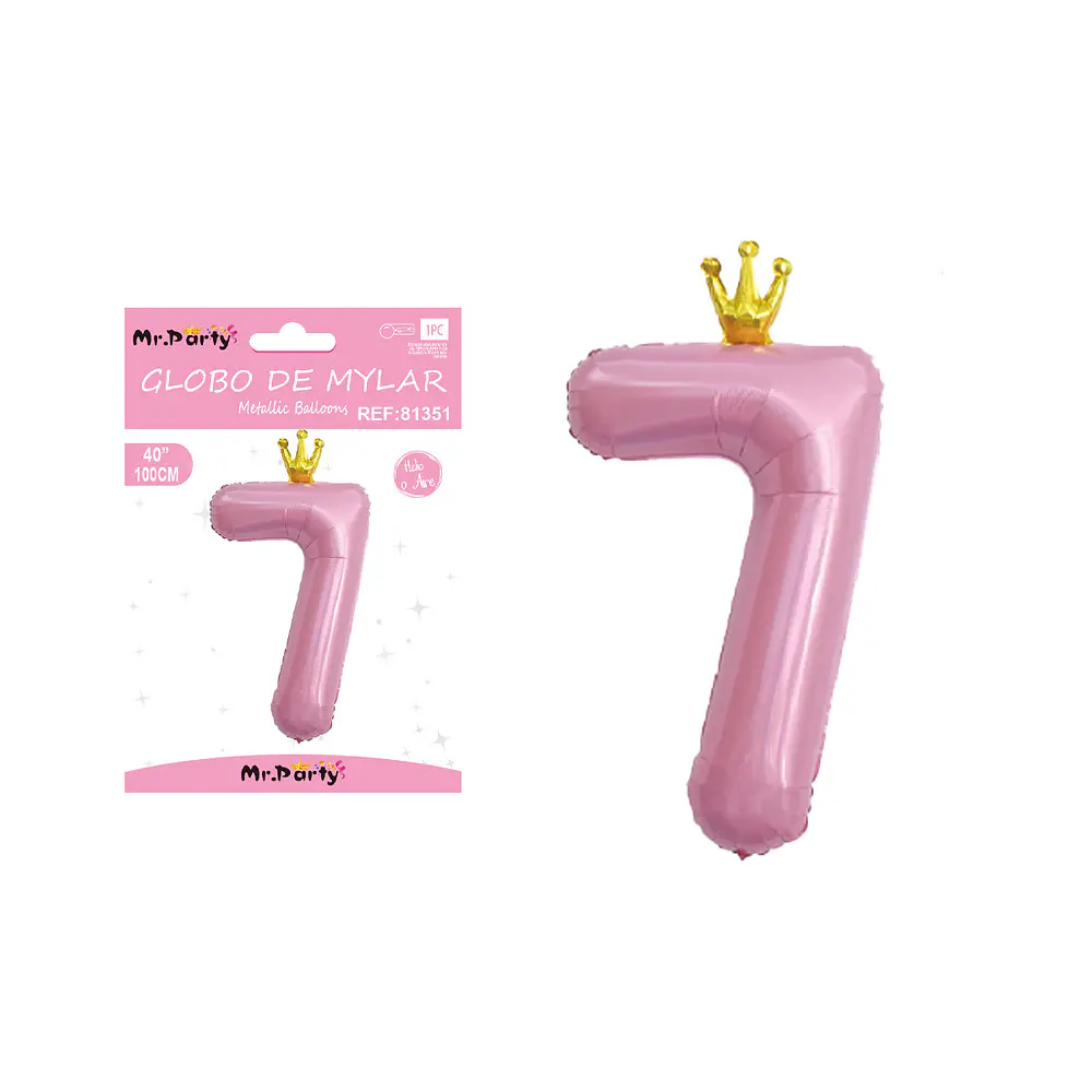 Globo metálico rosada 100cm número 7