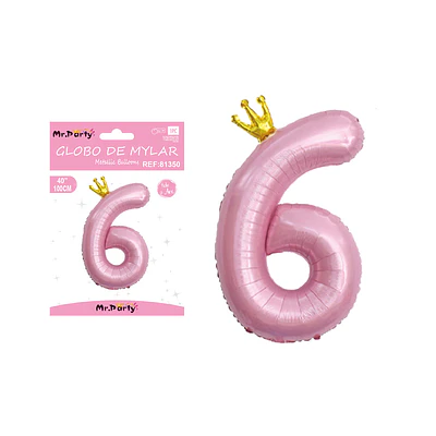 Globo metálico rosada 100cm número 6