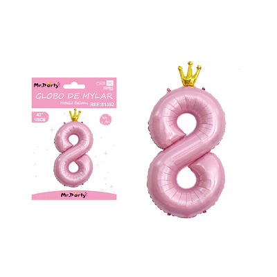 Globo metálico rosada 100cm número 8