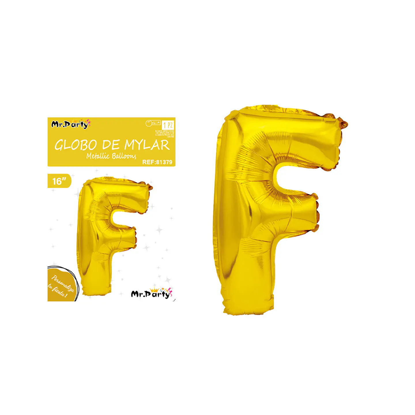 Globo metálico dorado 40cm letra F 1