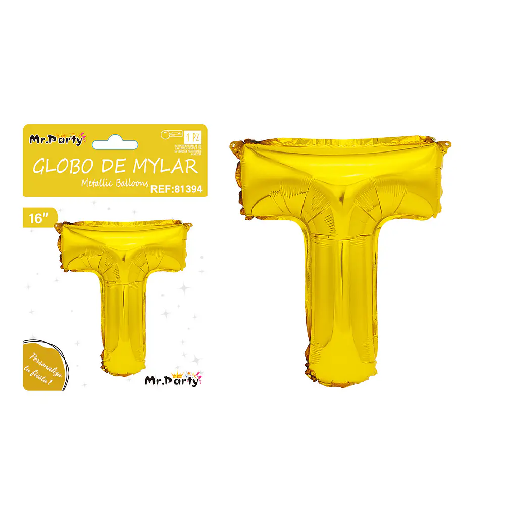 Globo metálico dorado 40cm letra T