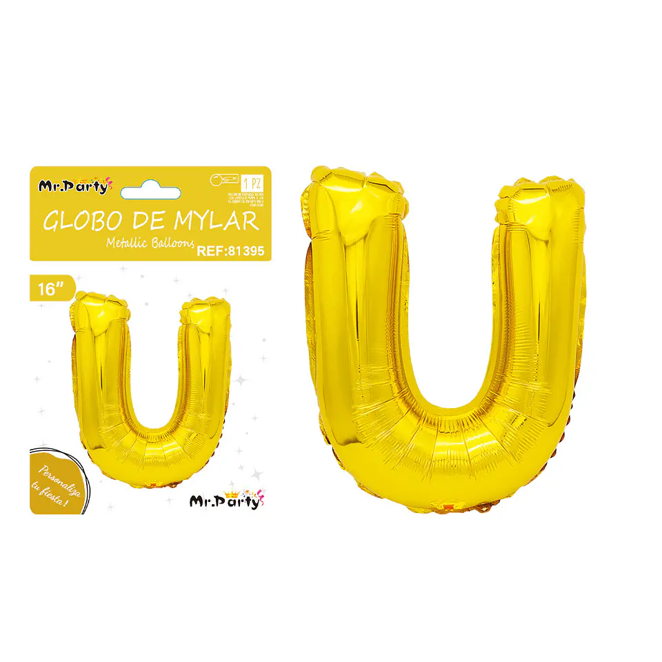 Globo metálico dorado 40cm letra U 1