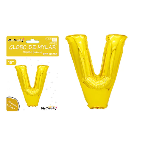 Globo metálico dorado 40cm letra V