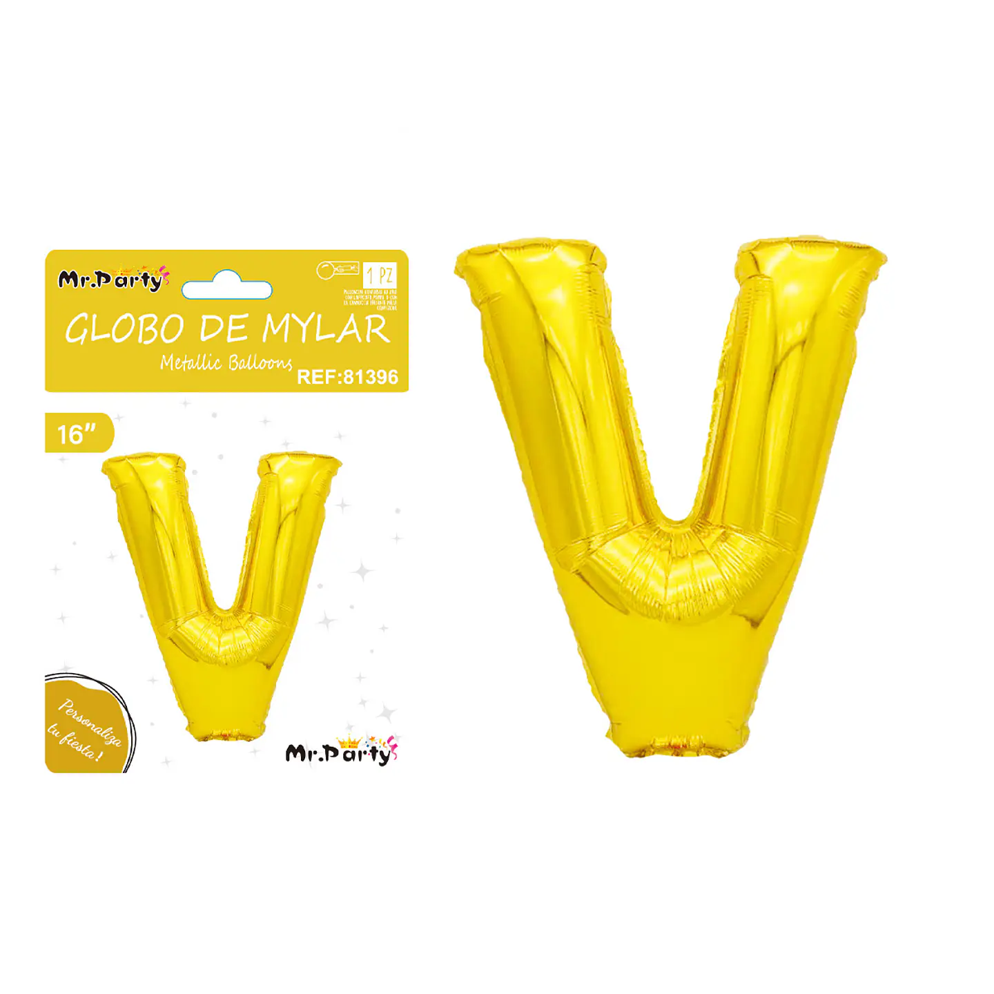 Globo metálico dorado 40cm letra V 1