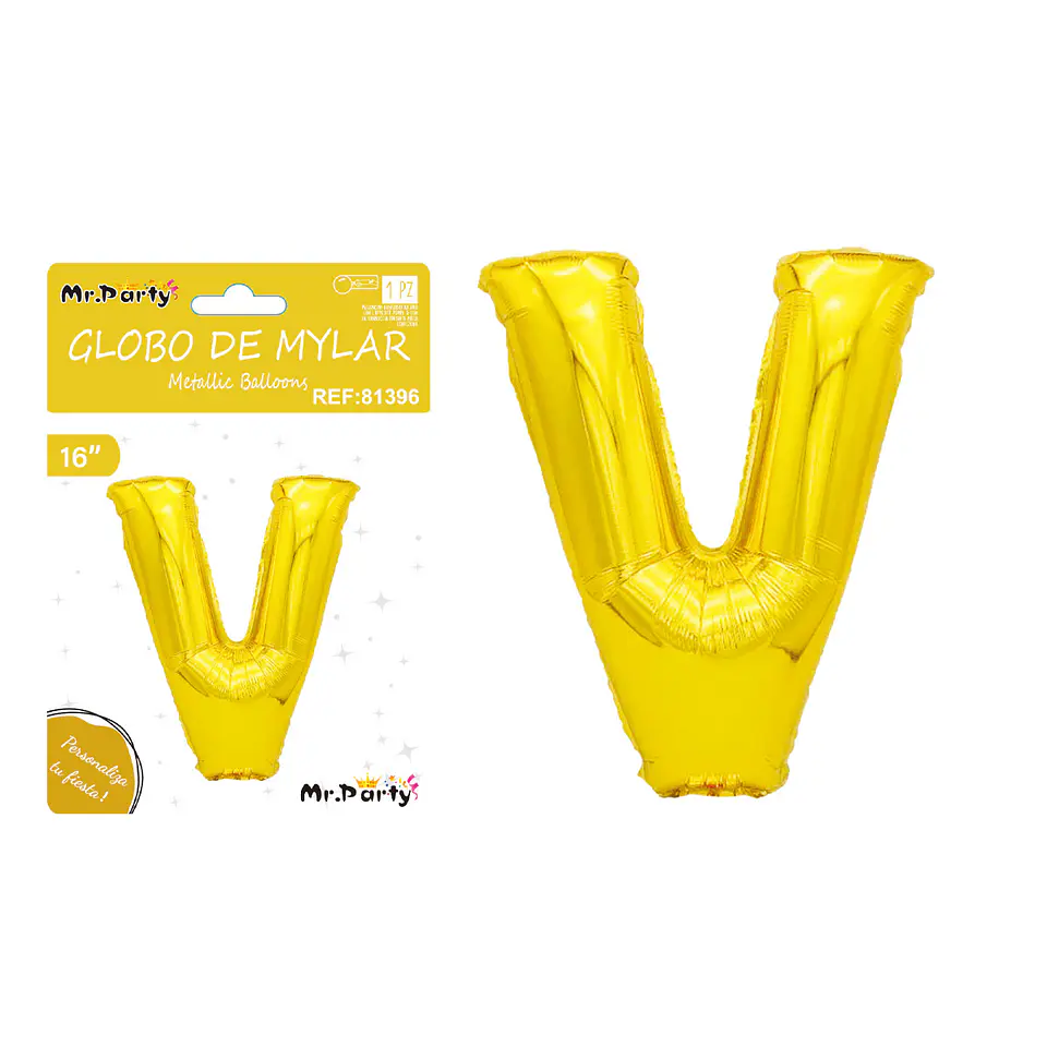 Globo metálico dorado 40cm letra V 1