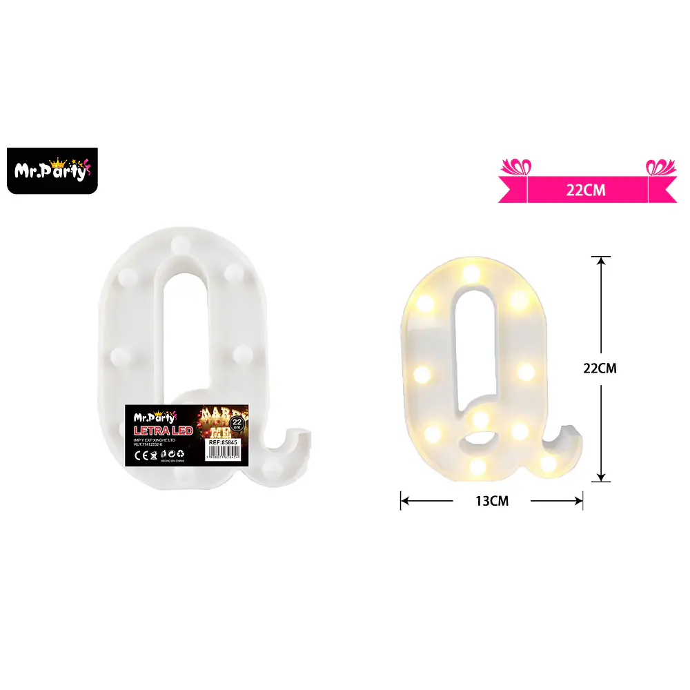 Letra Q con luz led 22cm