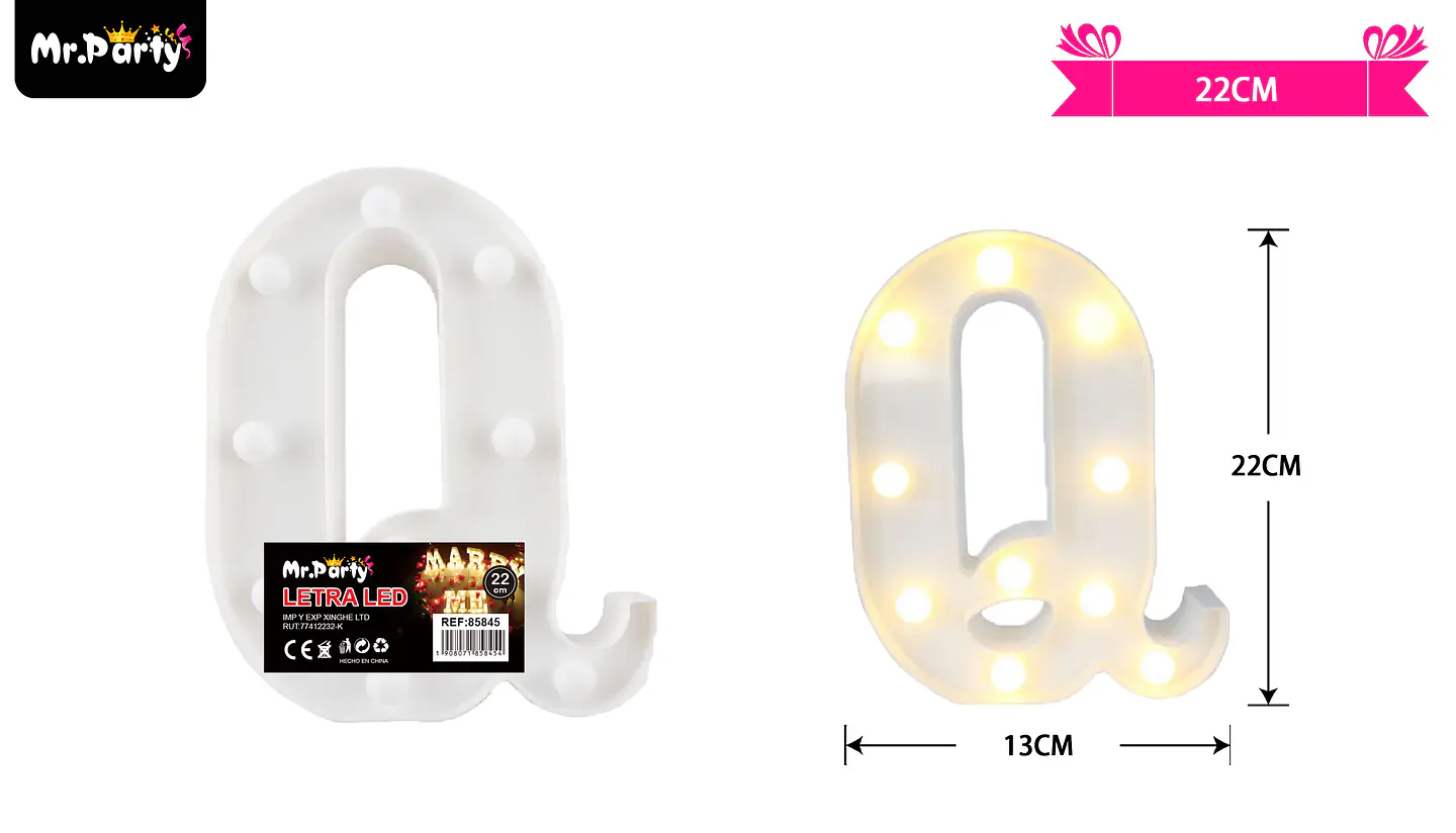 Letra Q con luz led 22cm 2