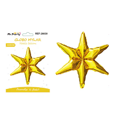 Globo metálico estrella seis puntas dorado 49.5*55.5cm