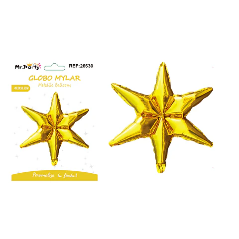 Globo metálico estrella seis puntas dorado 49.5*55.5cm