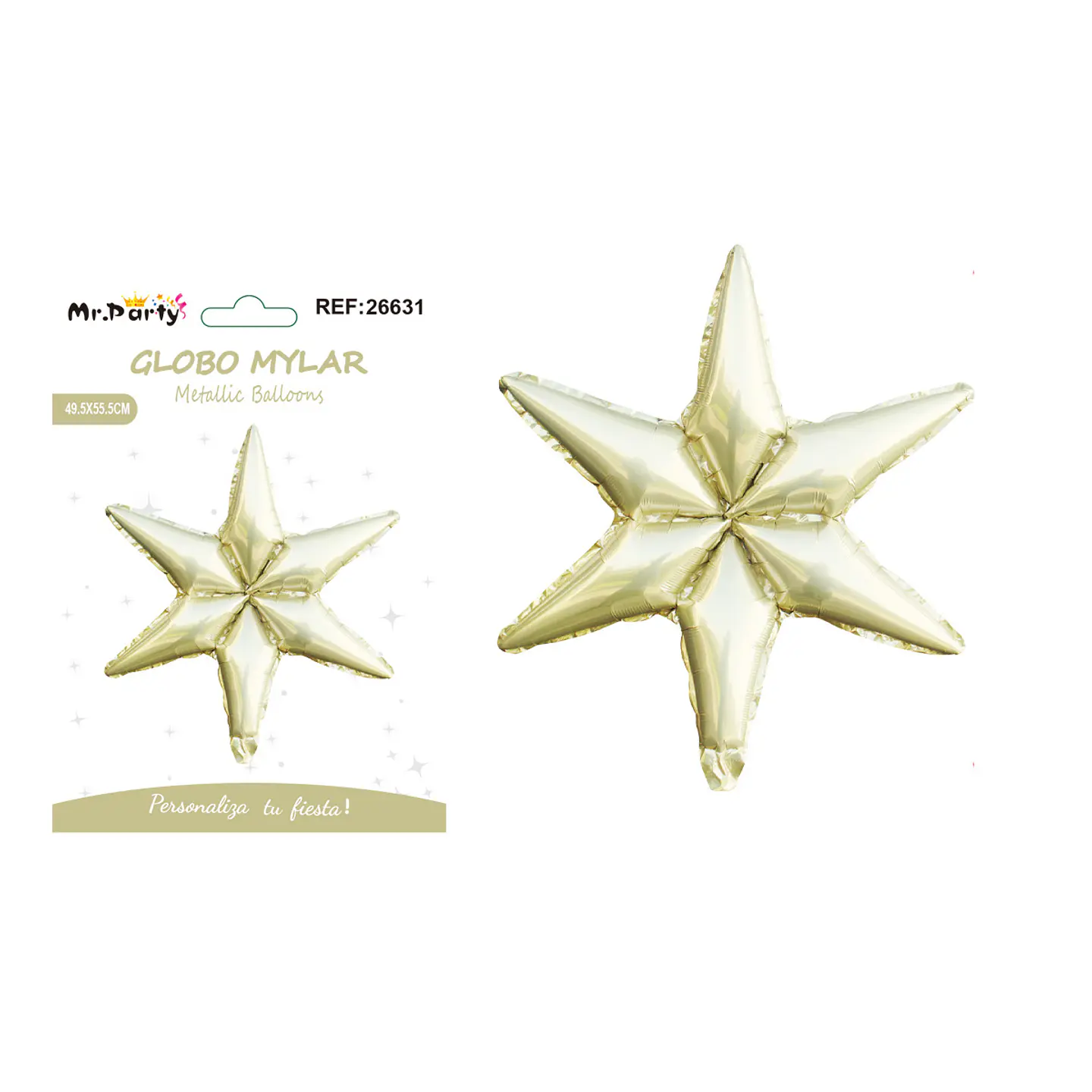 Globo metálico estrella seis puntas color beige 49.5*55.5cm 1