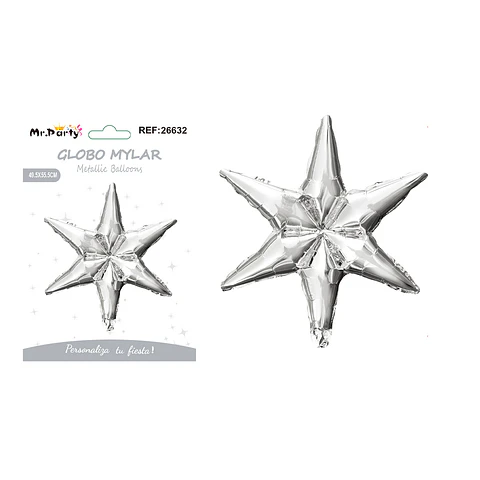 Globo metálico estrella seis puntas plateado 49.5*55.5cm