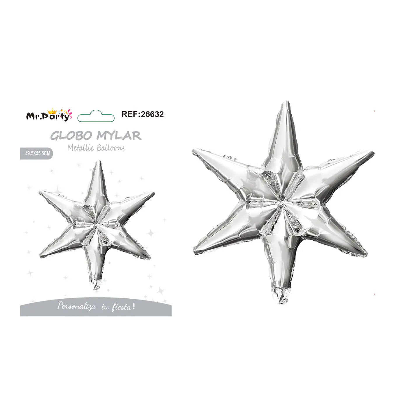 Globo metálico estrella seis puntas plateado 49.5*55.5cm 1