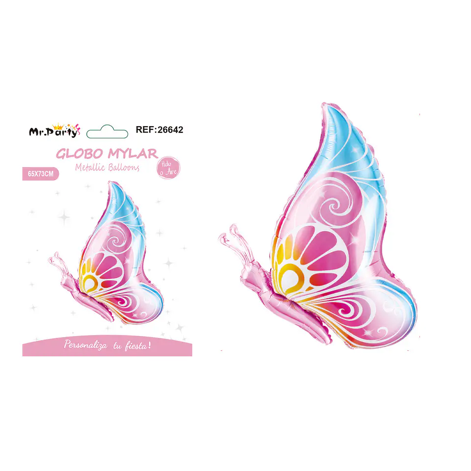 Globo metálico mariposa vuelo lateral rosado 65*73cm 1