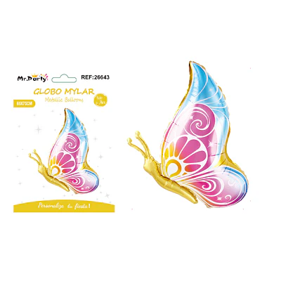 Globo metálico mariposa vuelo lateral dorado 65*73cm