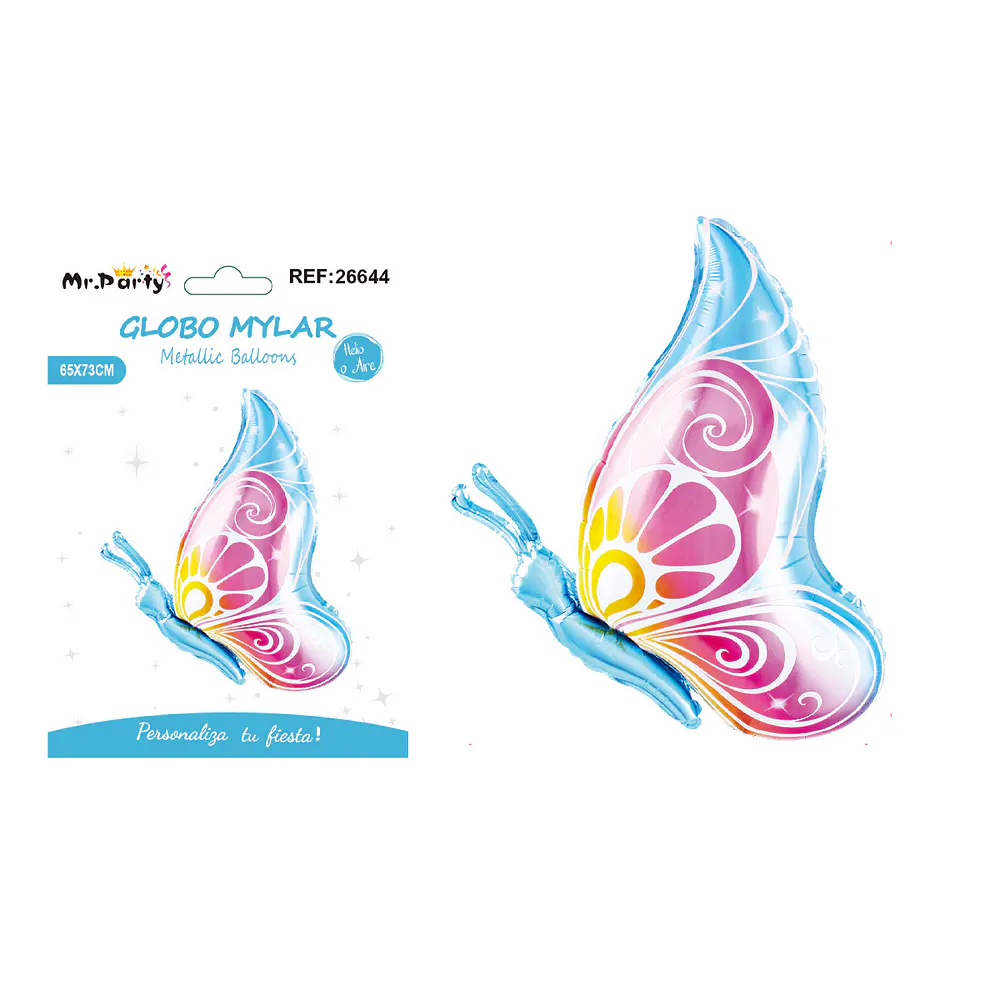 Globo metálico mariposa vuelo lateral azul 65*73cm