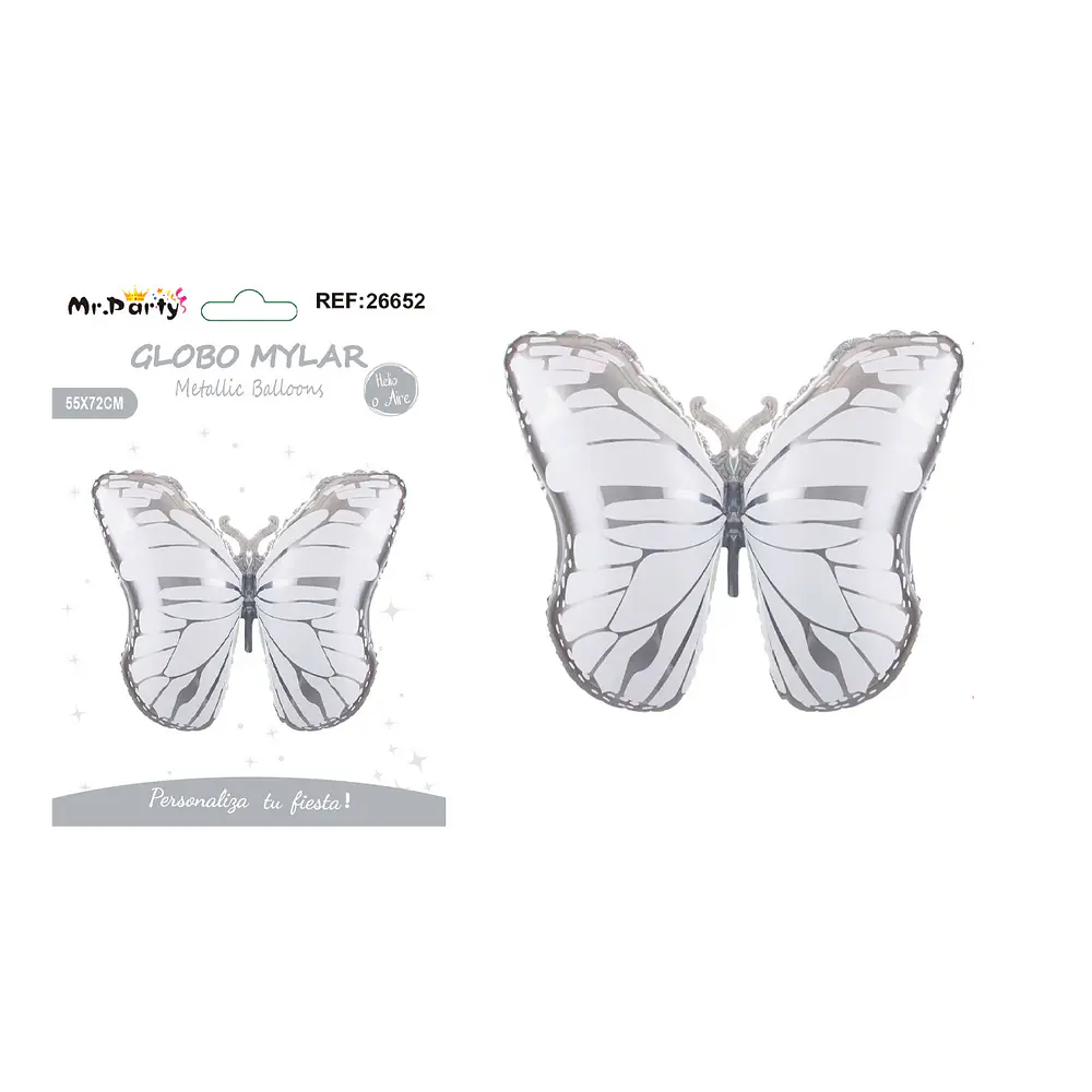 Globo metálico mariposa plateado 55*72cm