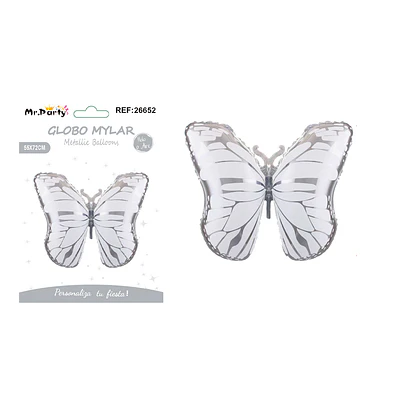 Globo metálico mariposa plateado 55*72cm