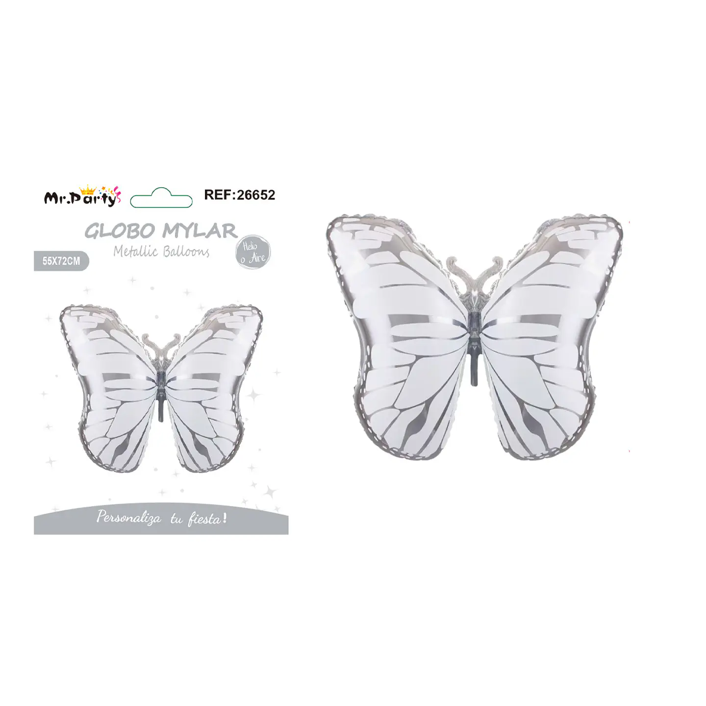 Globo metálico mariposa plateado 55*72cm 1