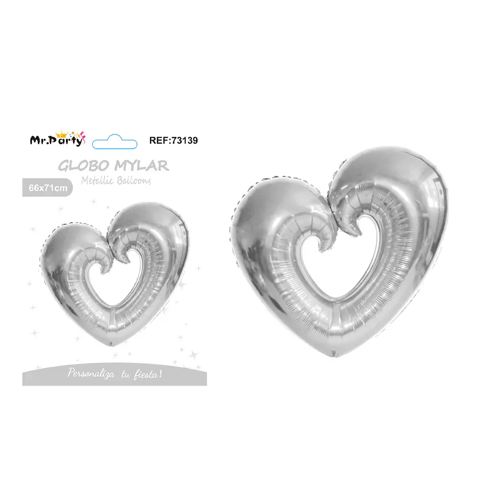 Globo metálico corazón mediano plateado 71*66cm