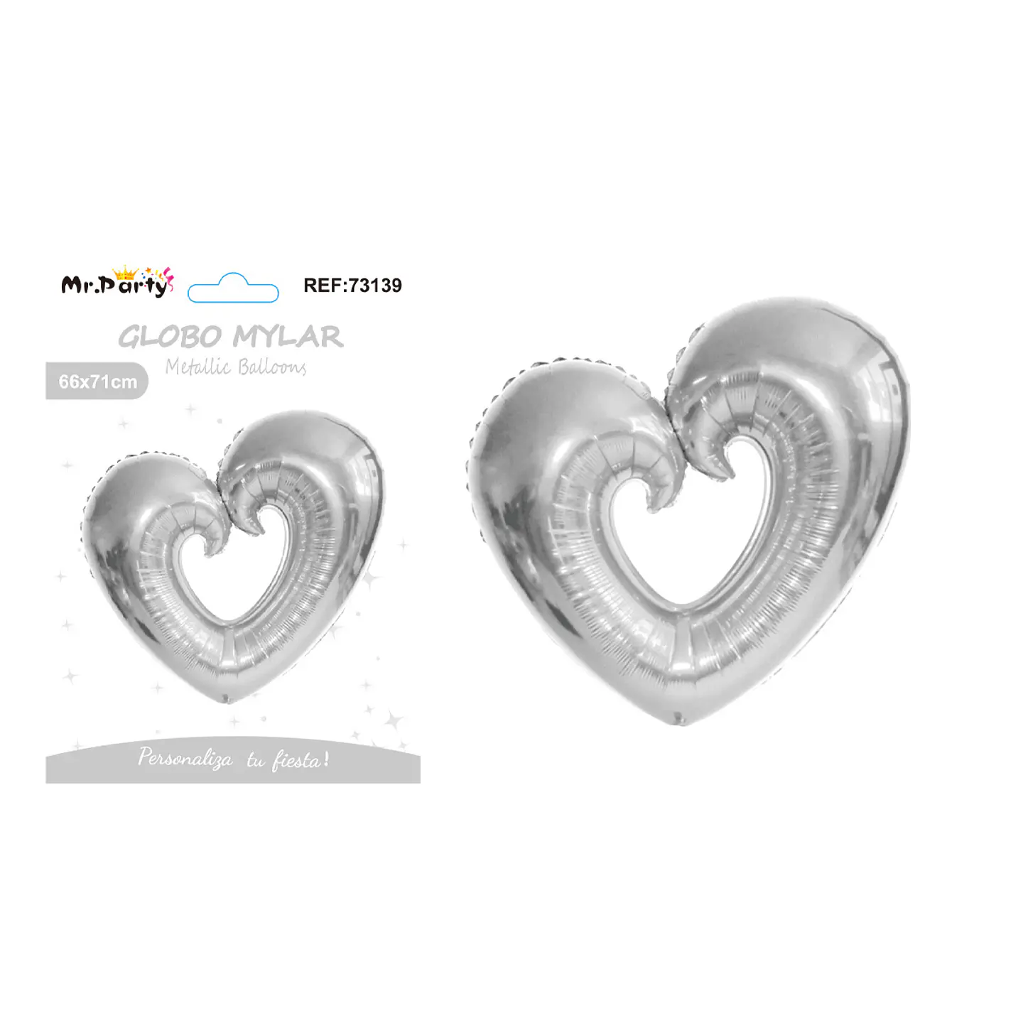 Globo metálico corazón mediano plateado 71*66cm 1