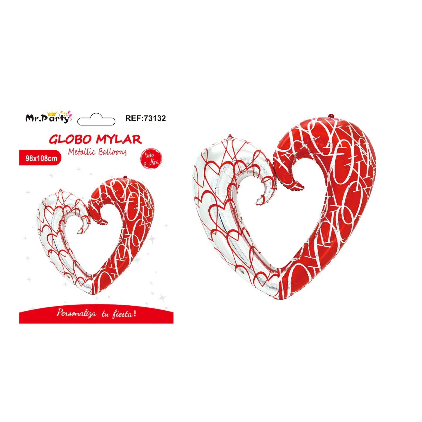 Globo metálico corazón estampado multicolor 98*108cm 1