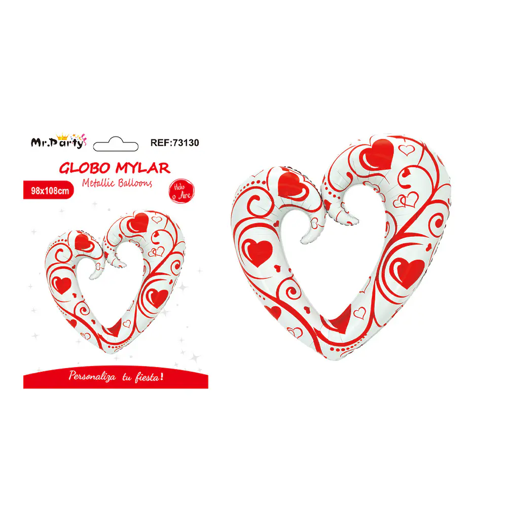 Globo metálico corazón estampado rojo y blanco 98*108cm