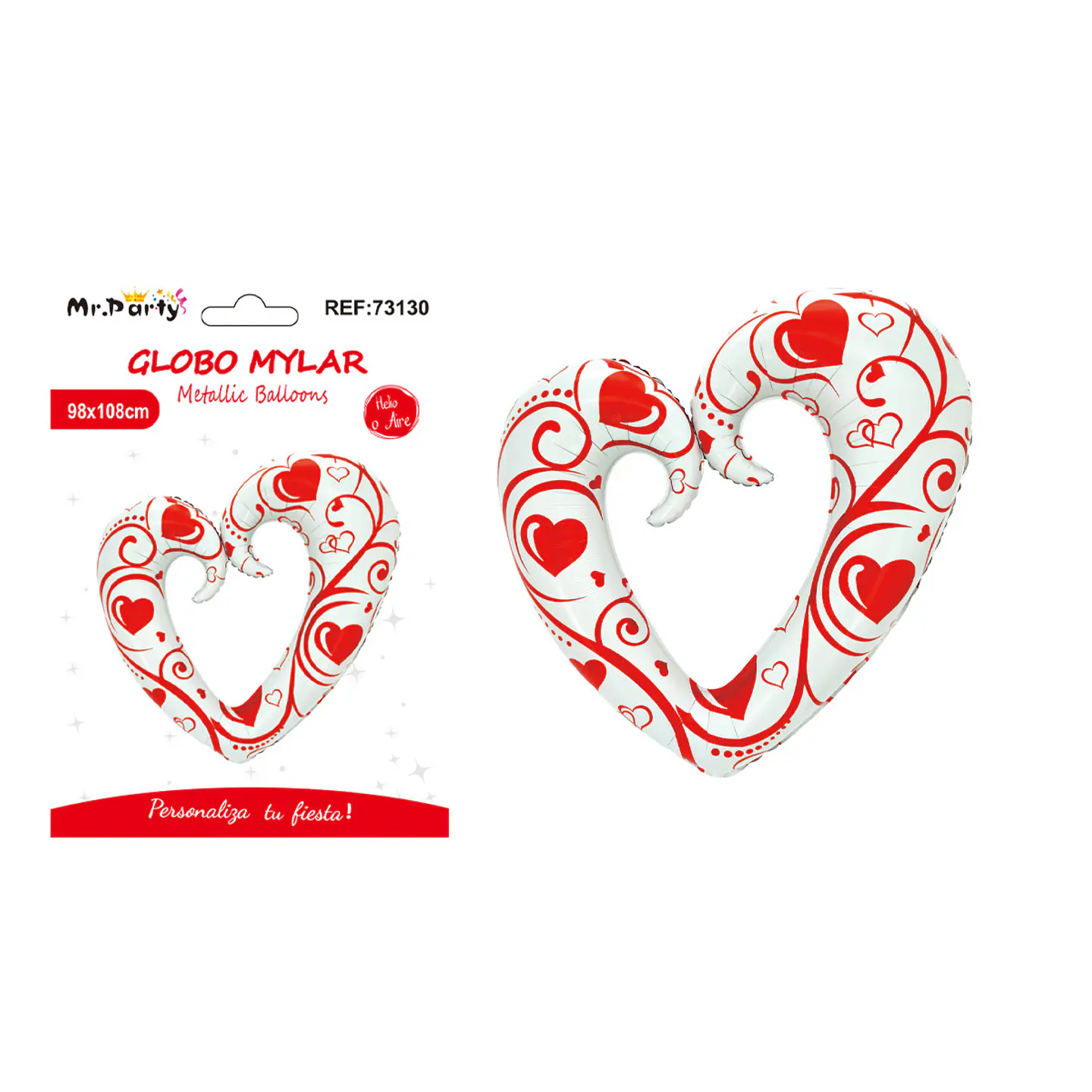 Globo metálico corazón estampado rojo y blanco 98*108cm 1