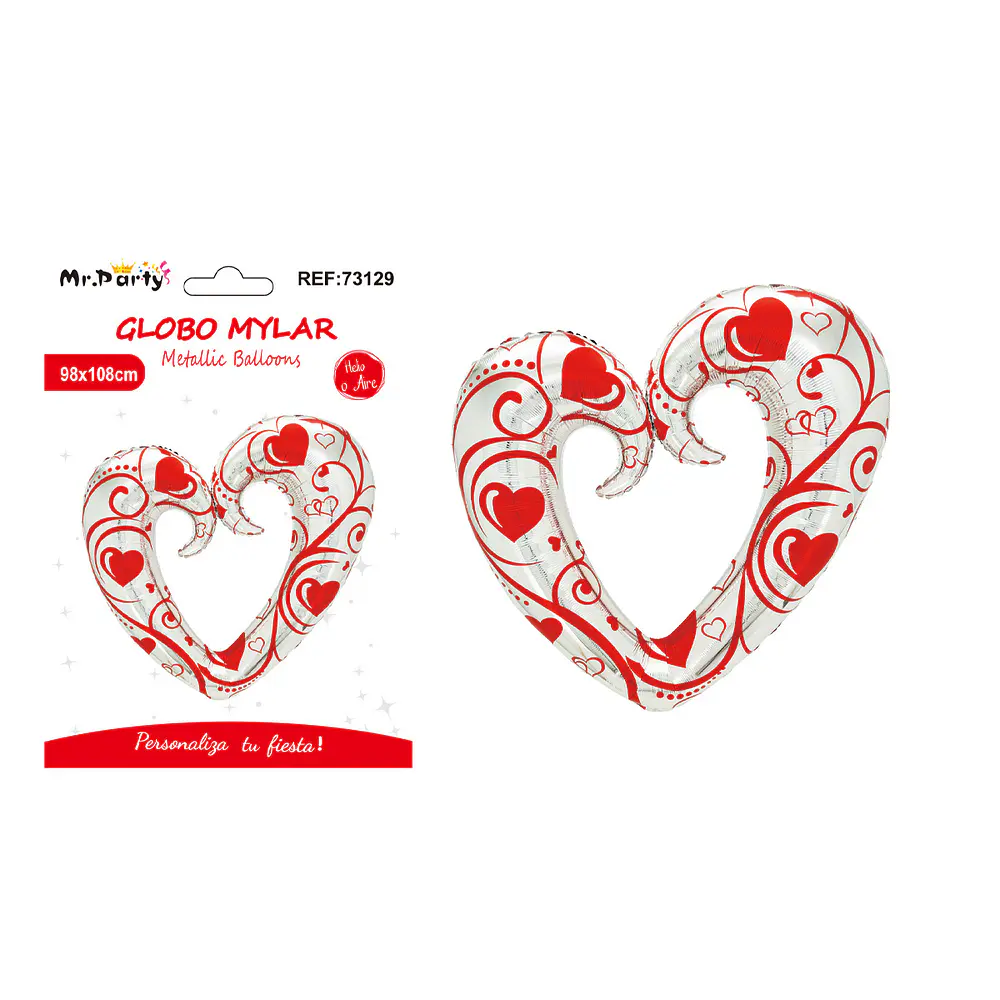 Globo metálico corazón estampado plateado y rojo 98*108cm